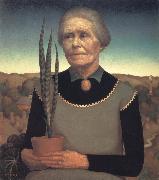 Grant Wood Woman with Plant painting